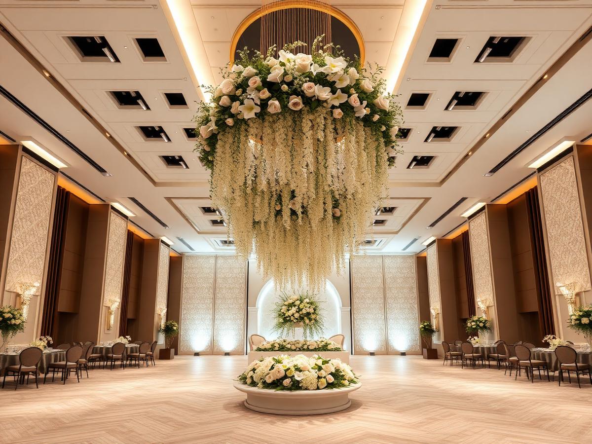 Grande produção floral suspensa em evento